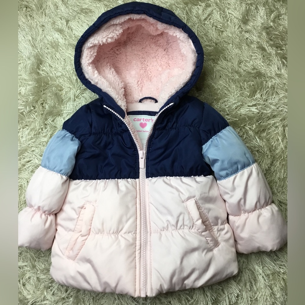 Carter's Toddler Puffer Jacket in Navy, Light Blue & Pale Pink